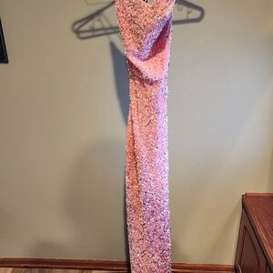Lucy In The Sky Pink Sequin Cowl Neck Lace Up Back Maxi Dress Small Formal Prom